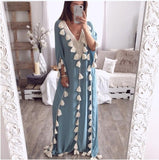 hoombox V Neck Tassels Bohemian Half Sleeve Maxi Dresses