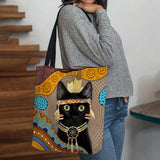 hoombox Women Felt Cute Cartoon Egyptian Dressed Black Cat Pattern Shoulder Bag Handbag Tote