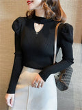 hoombox Half High Collar Bubble Sleeve Bottomed Shirt