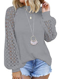 hoombox Round Neck Long Sleeve Lace Splicing Loose T-shirt