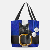 hoombox Women Felt Cute Festive 3D Cartoon Christmas Black Cat Pattern Shoulder Bag Handbag Tote