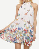 hoombox Butterfly Printed Sleeveless Women Halter Chiffon Dresses