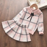 hoombox Bear Leader Kids Christmas Sweet Knitwear Suits Girls Baby Plaid Sweaters Coats Suspender Dress Outfits Princess Clothes Sets