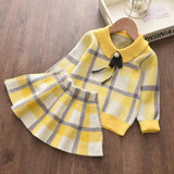 hoombox Bear Leader Kids Christmas Sweet Knitwear Suits Girls Baby Plaid Sweaters Coats Suspender Dress Outfits Princess Clothes Sets