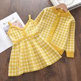 hoombox Bear Leader Kids Christmas Sweet Knitwear Suits Girls Baby Plaid Sweaters Coats Suspender Dress Outfits Princess Clothes Sets